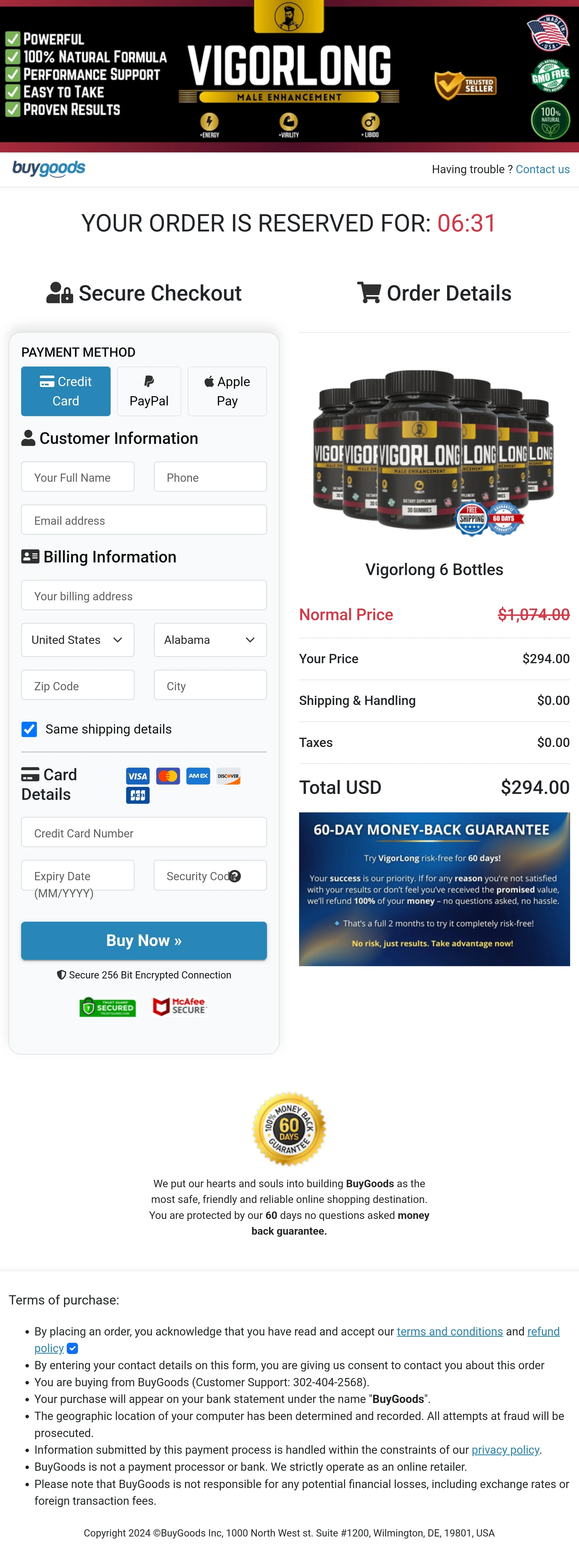 VigorLong order form